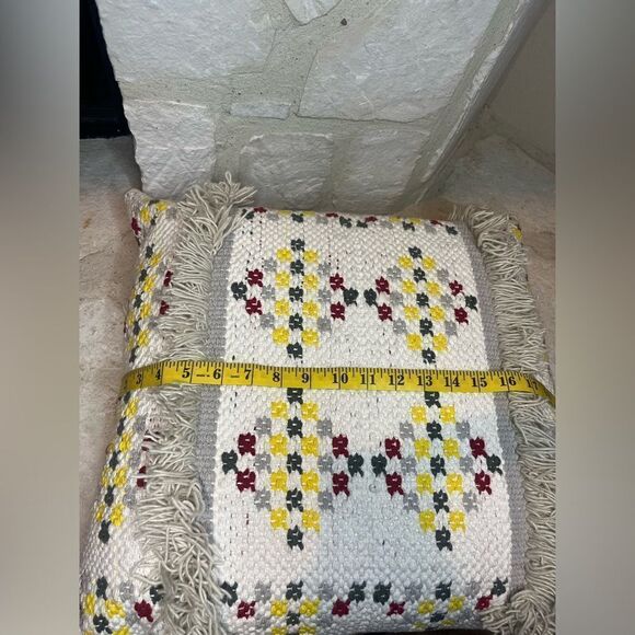 Textured Heavy Cotton Tribal Southwest boho Shag accent Pillow Ivory 18” - Picture 6 of 6